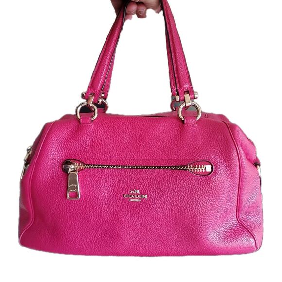 Coach Primrose Satchel 37934 Hot Pink Pebbled Leather Zip Handbag Purse No Strap - Picture 1 of 16